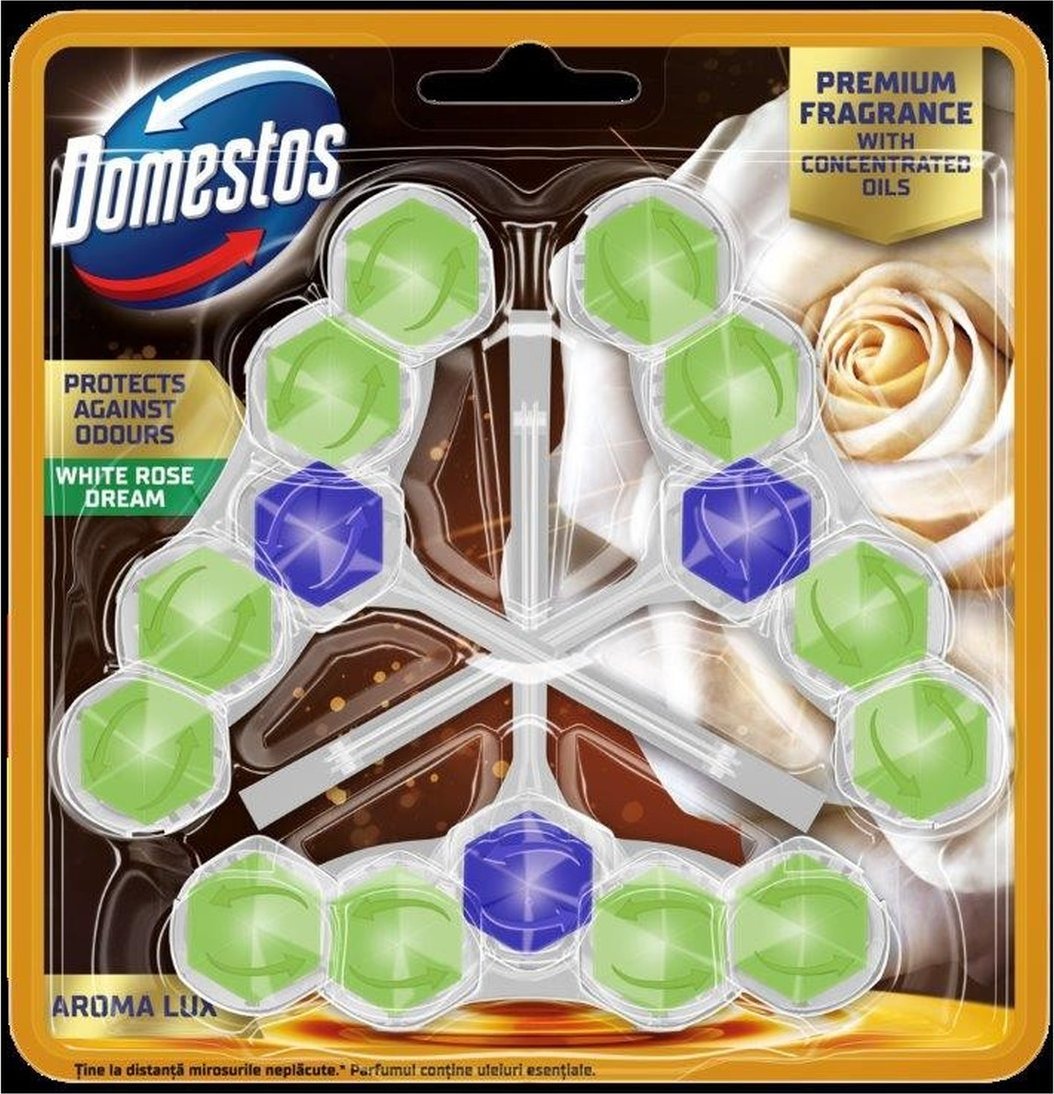Domestos kostka toaletowa aroma lux white rose & green tea tree oil 3 x 55 g 165g