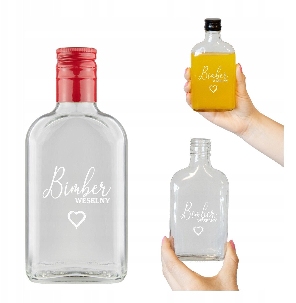 Butelka piersiówka 200ml z nadrukiem BIMBER WESELNY Na Wesele Prezent 0,2l