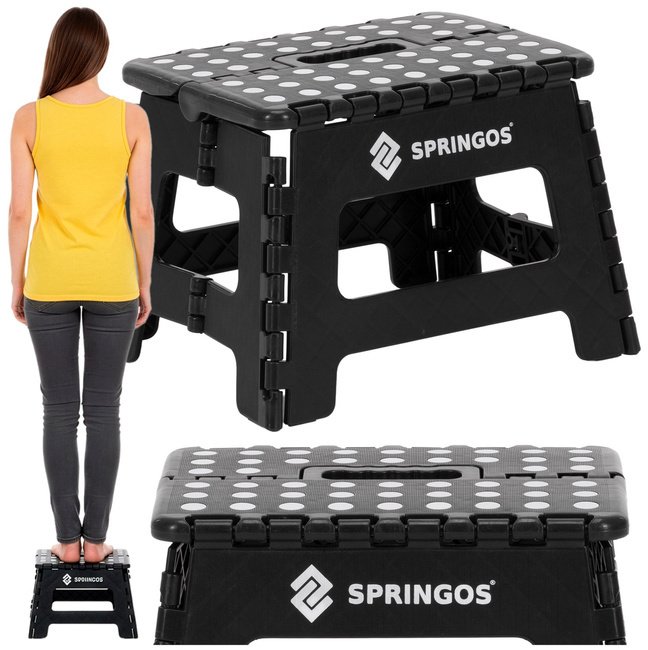Springos Stołek składany, pomocniczy schodek 150 kg podest antypoślizgowy, czarny UNIWERSALNY