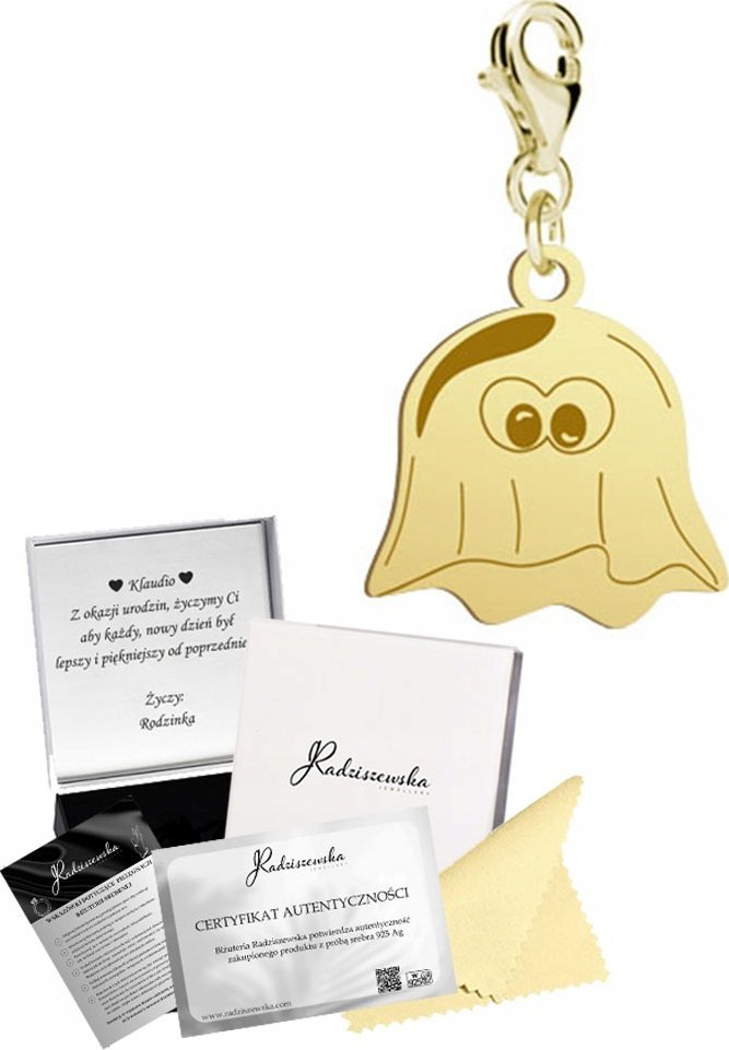 Radziszewska Jewellery Charms Złoty na Halloween Duszek 925 Prezent Zawieszka Biżuteria