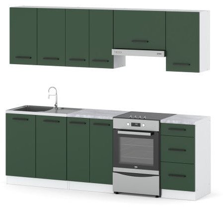 Meble Kuchenne Komplet Mokka 2.4m Modułowy Nowoczesny Butelkowa Zieleń
