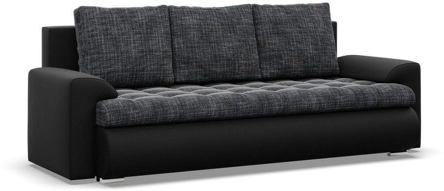 Kanapa rozkładana, Bosco, plecionka, ekoskóra, 222x96x92 cm, ciemny szary, czarny