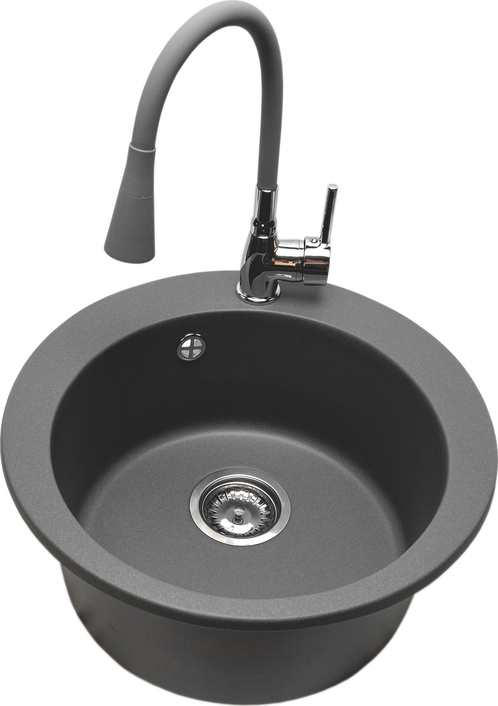 Zlewozmywak PREHNIT Zlewozmywak jednokomorowy VIVA szary + bateria flex LAGUNA