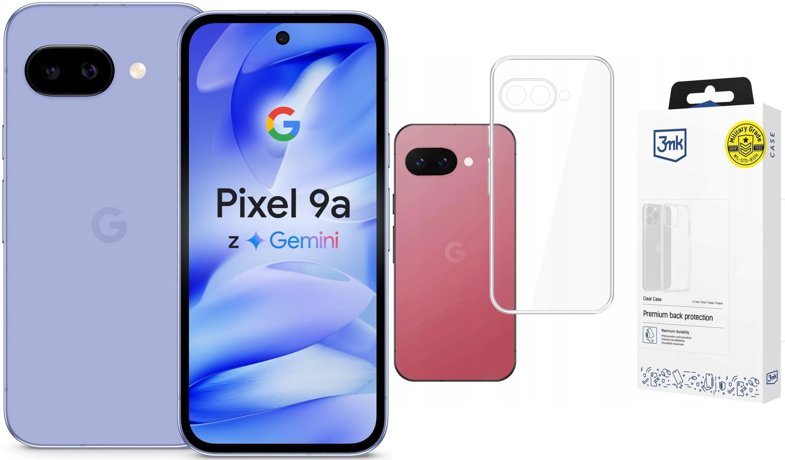 Smartfon Pixel 9A 5G 8/128GB Fioletowy (99936220) + Etui Clear Case