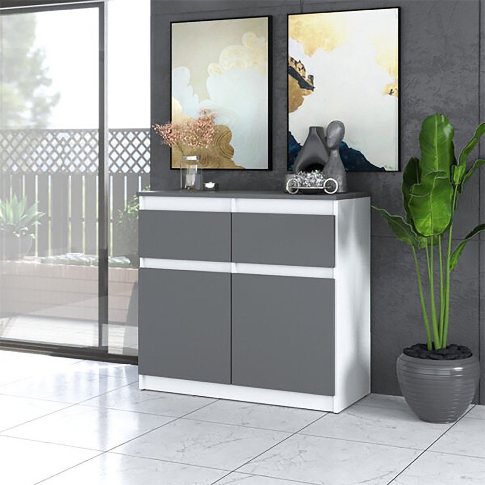 Komoda Nowoczesna Wąska 2 Szuflady 80cm Oleksa Szafka Rtv Biała Szara Mat