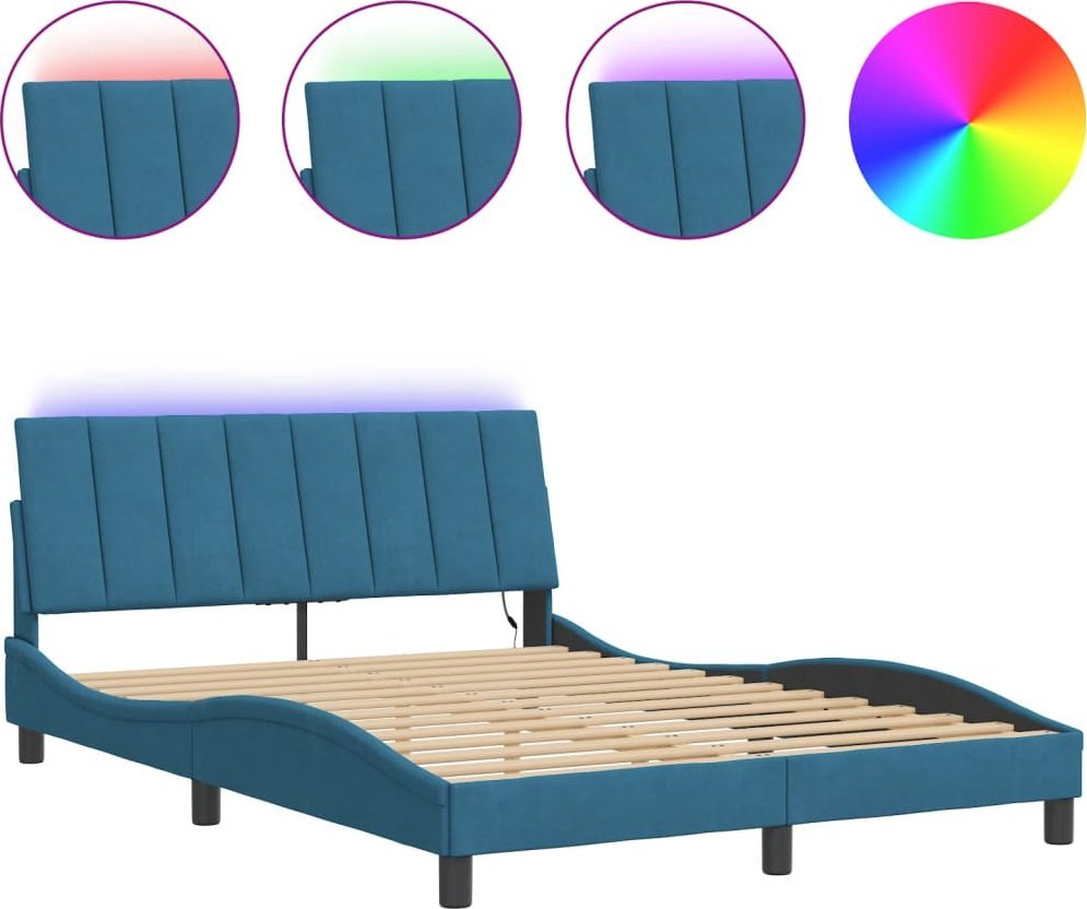 Rama łóżka z LED, niebieska, 120x200 cm, aksamitna
