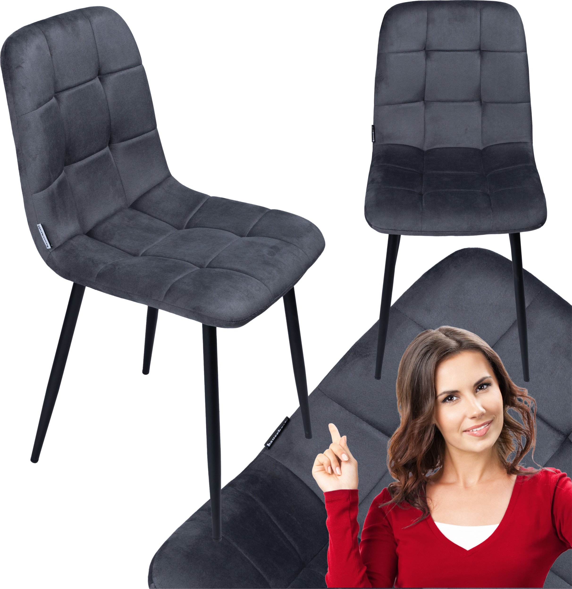Krzesło tapicerowane welurowe do salonu jadalni velvet loft grafitowy