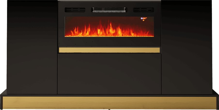 MEGSTYL KOMODA 170CM Z WKŁADEM KOMINKOWYM MERCADO 01 Czarny mat + Czarny połysk + kominek