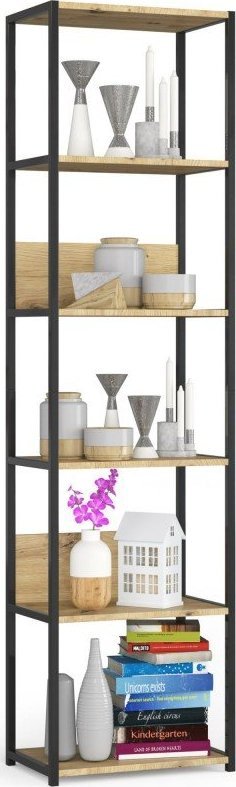 Fabryka Mebli Akord Regał loftowy metalowy 50 cm - czarny-dąb artisan - 6 półek