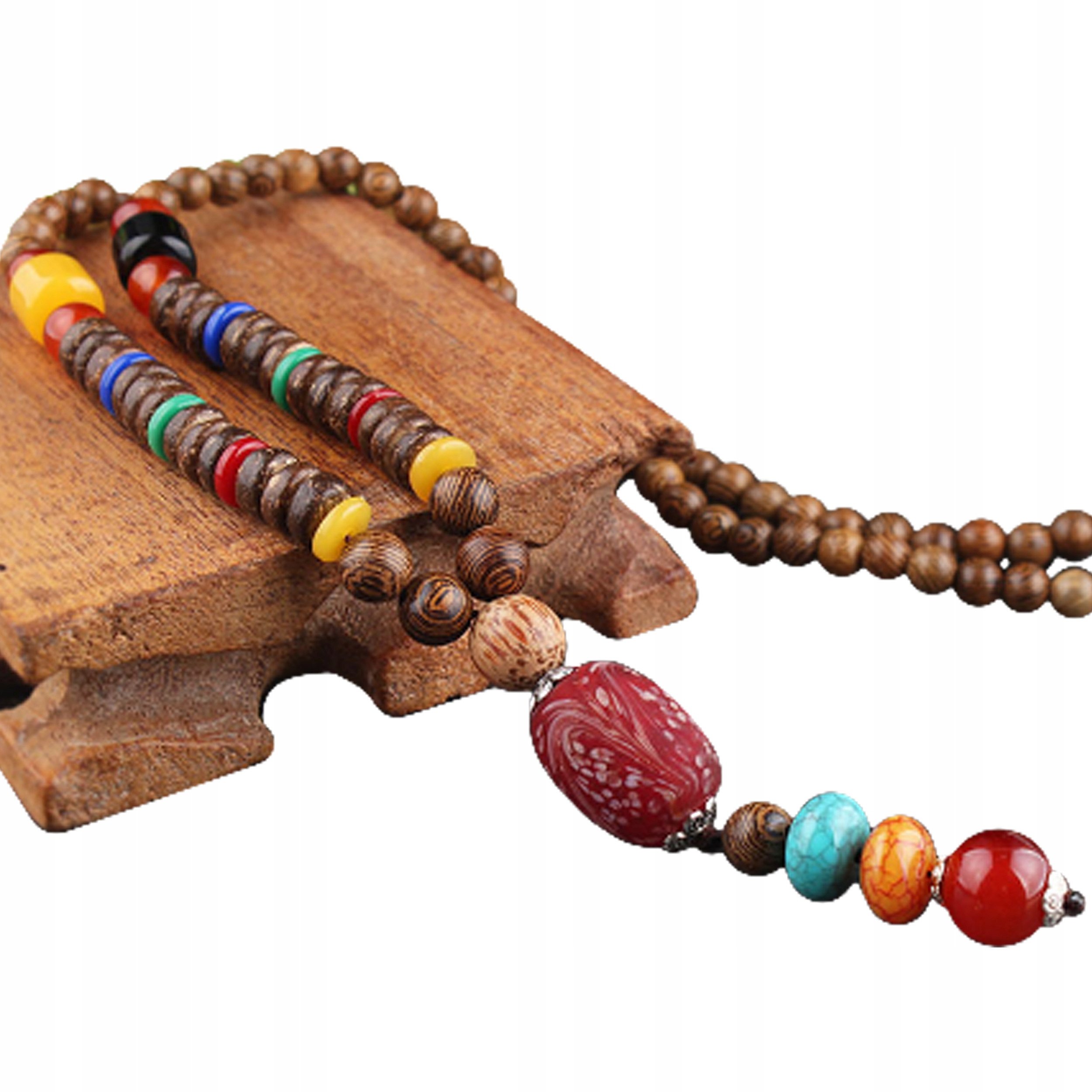 Naszyjnik Drewniany NEPAL BUDDYJSKI MALA Amulet KORALIKI Handmade TYBET