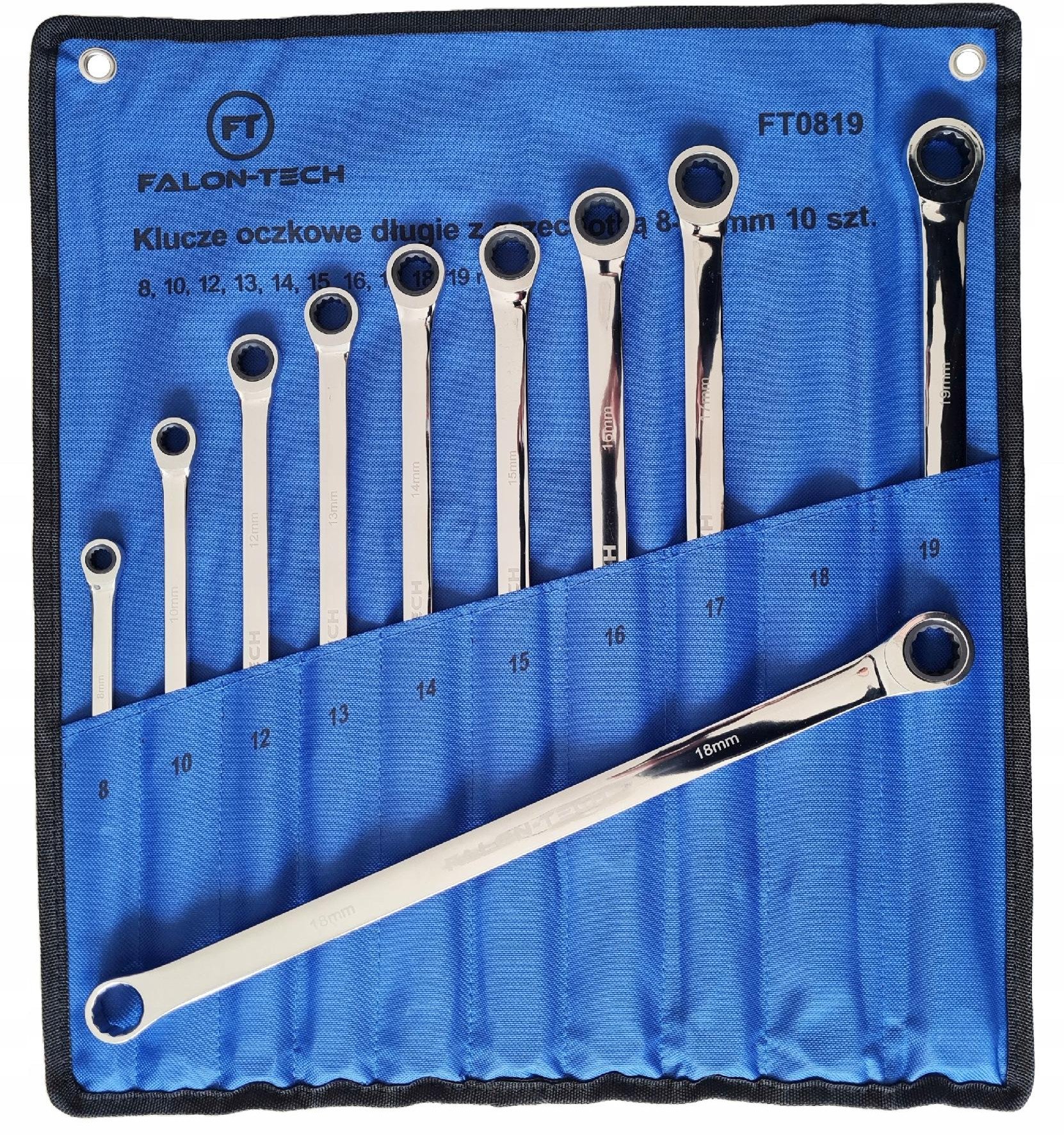 Klucze oczkowe długie z grzechotką 8-19 mm 10 el. satynowe CR-V