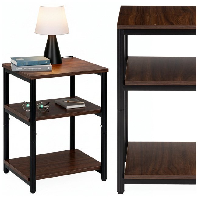 Springos Szafka nocna, stolik z półkami do sypialni 35x31x59 cm, szafka nocna, ciemny brązowy UNIWERSALNY