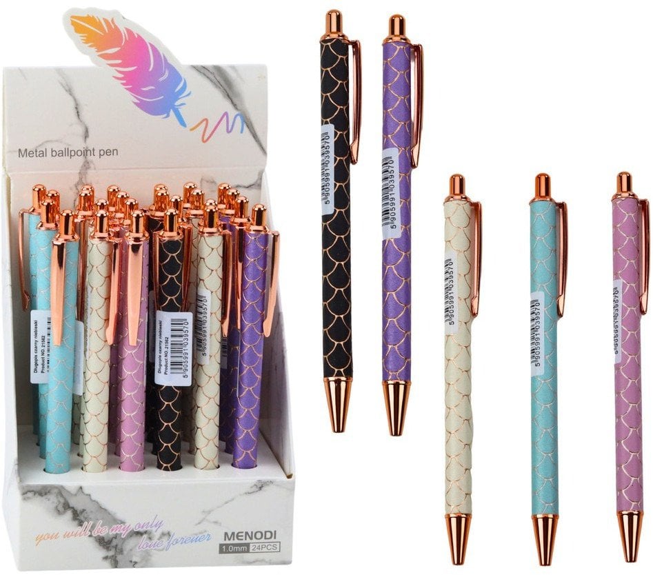 Długopis Metalowy Automatyczny Efekt Łuski Niebieski Tusz 1.0mm