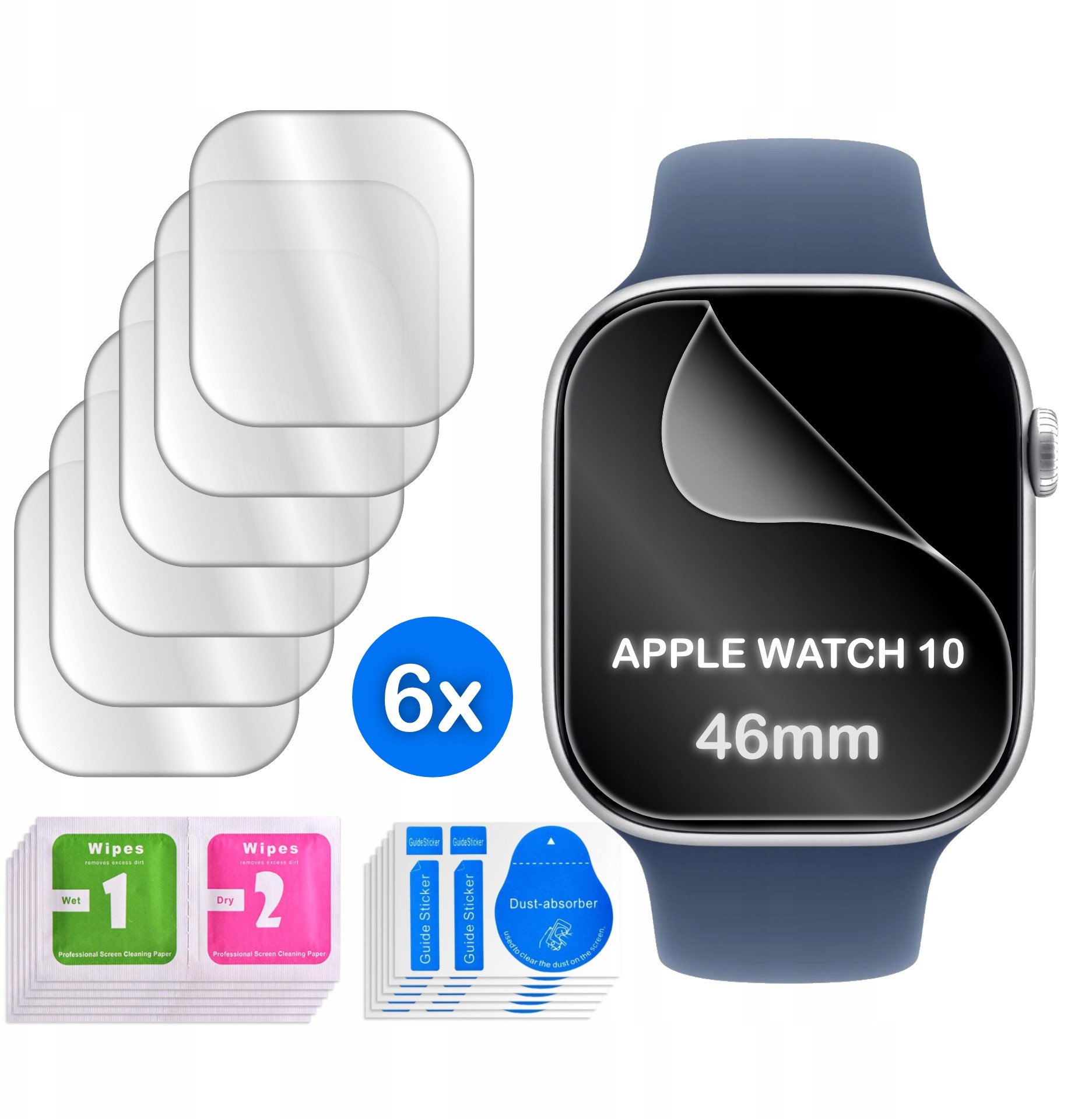 FOLIA do Apple Watch 10 46mm HYDROŻELOWA OCHRONNA na ekran 3D 6 sztuk