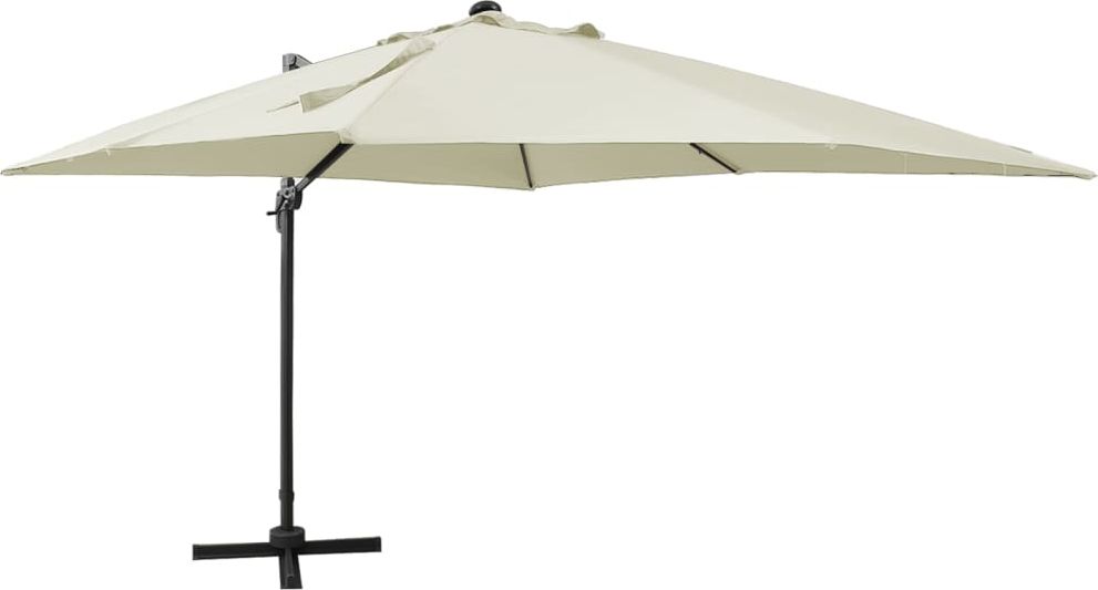 vidaXL Parasol wiszący z lampkami LED i słupkiem, piaskowy, 300 cm