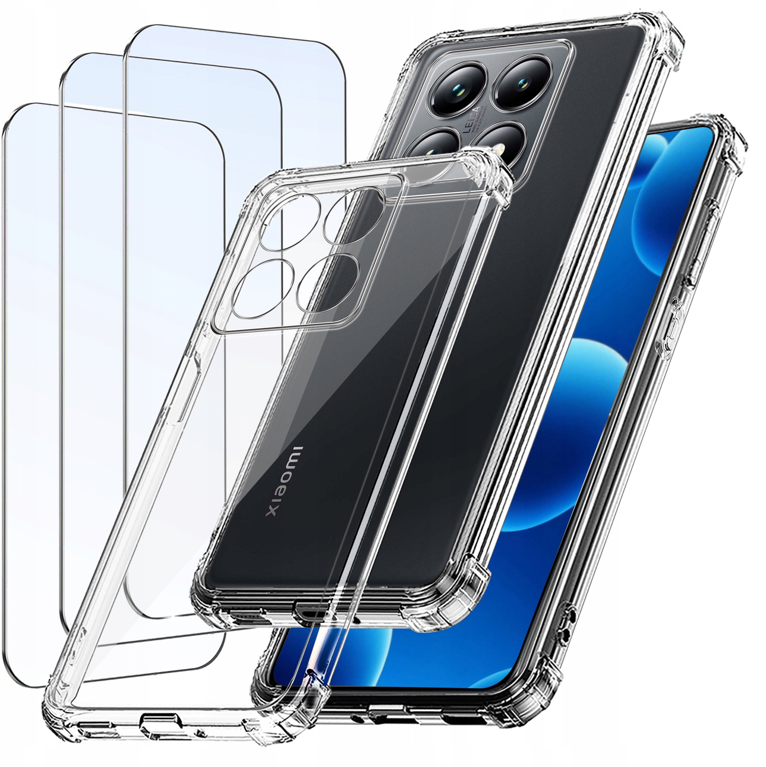 ZESTAW Etui do Xiaomi 14T Pro ANTI-SHOCK WZMACNIANE 3X SZKŁO