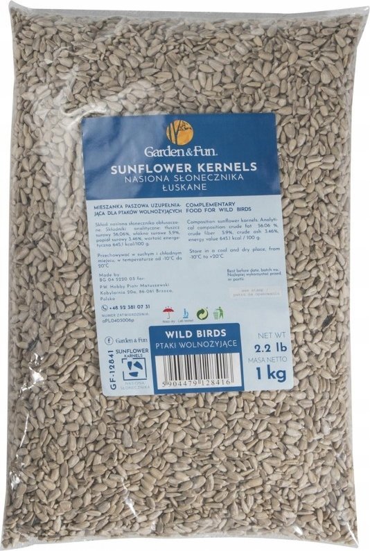 Garden&Fun Nasiona słonecznika łuskane dla ptaków wolnożyjących, w worku, 1 kg