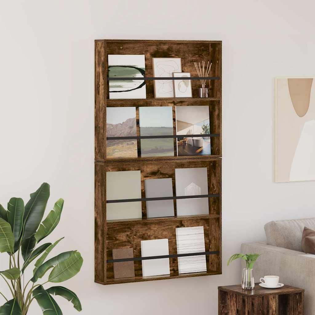 vidaXL Regał na gazety z półką 2 pcs Wędzony dąb 80 x 12 x 70 cm