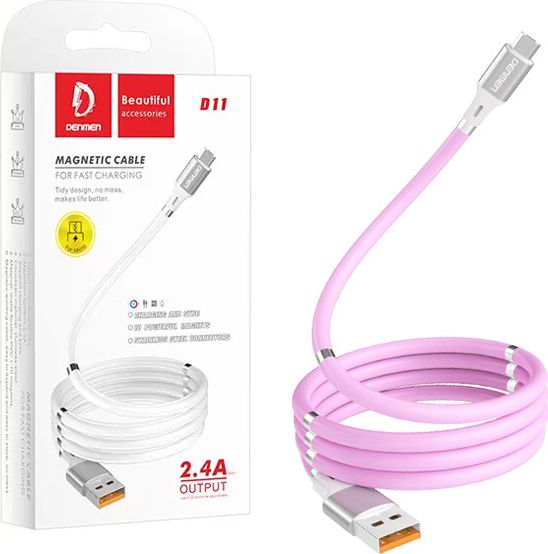 Kabel USB Denmen USB-A - USB-C 1 m Różowy (29363)