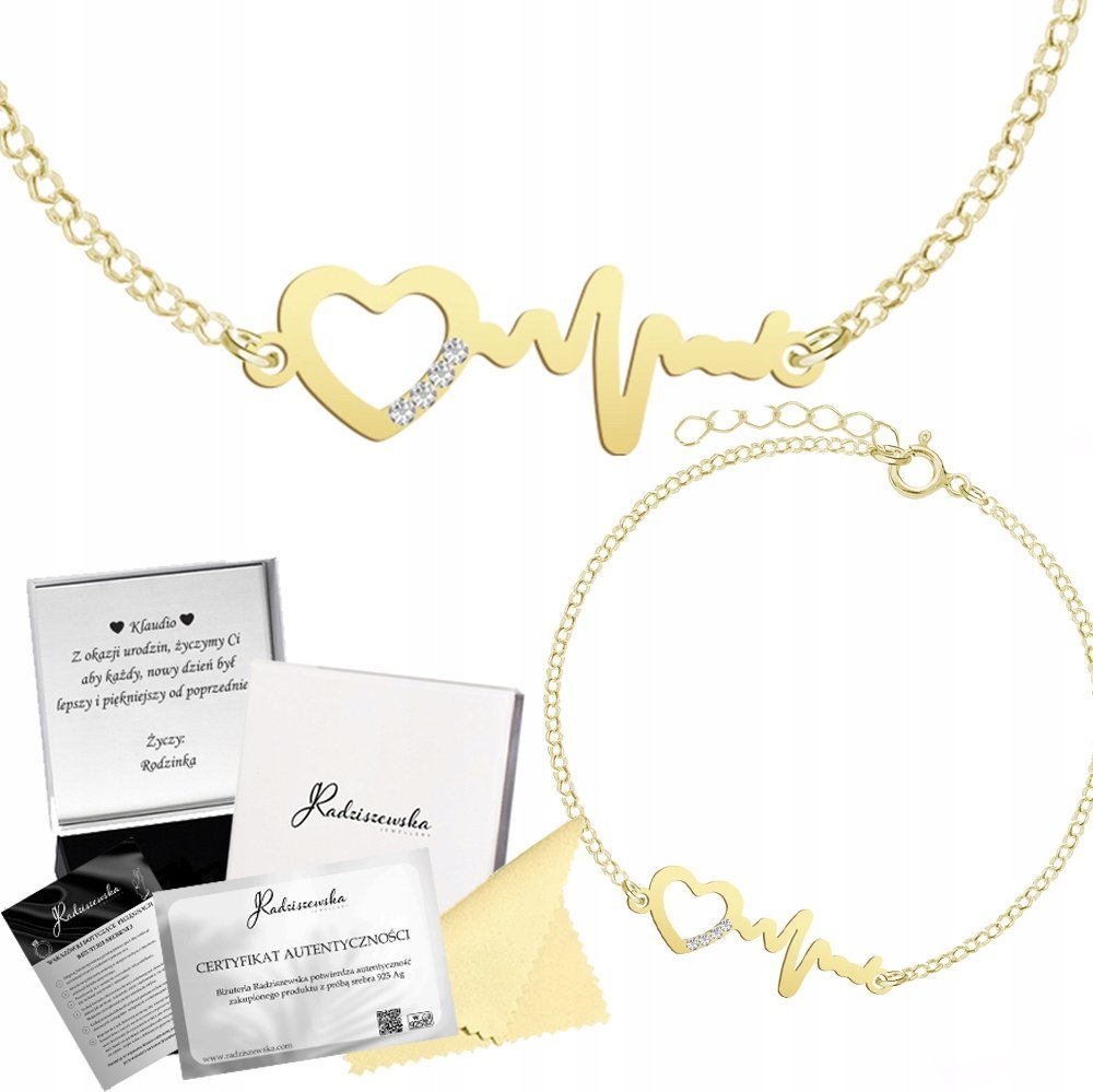 MEJK Jewellery Bransoletka Złota Linia Życia EKG Srebro 925 Ankier Grawer Gratis Prezent