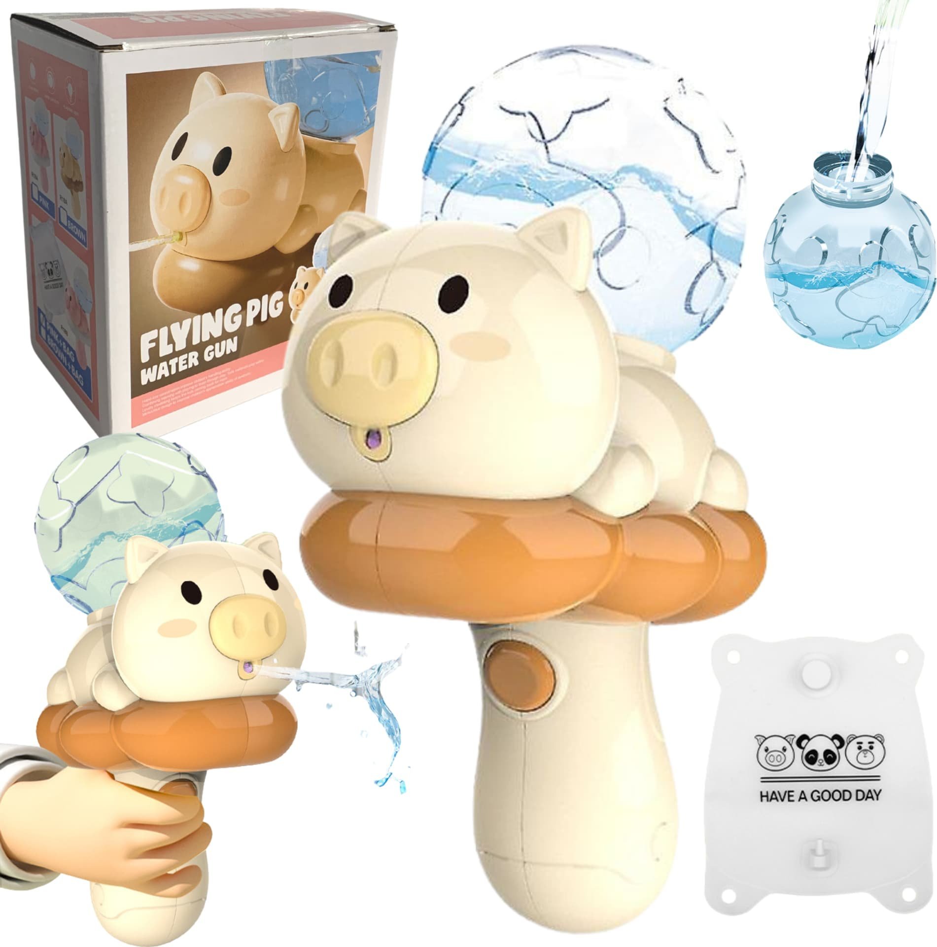 ProNice PISTOLET NA WODĘ ŚWINKA NA CHMURCE ZE ZBIORNIKIEM ZABAWKA WODNA KOLOROWA