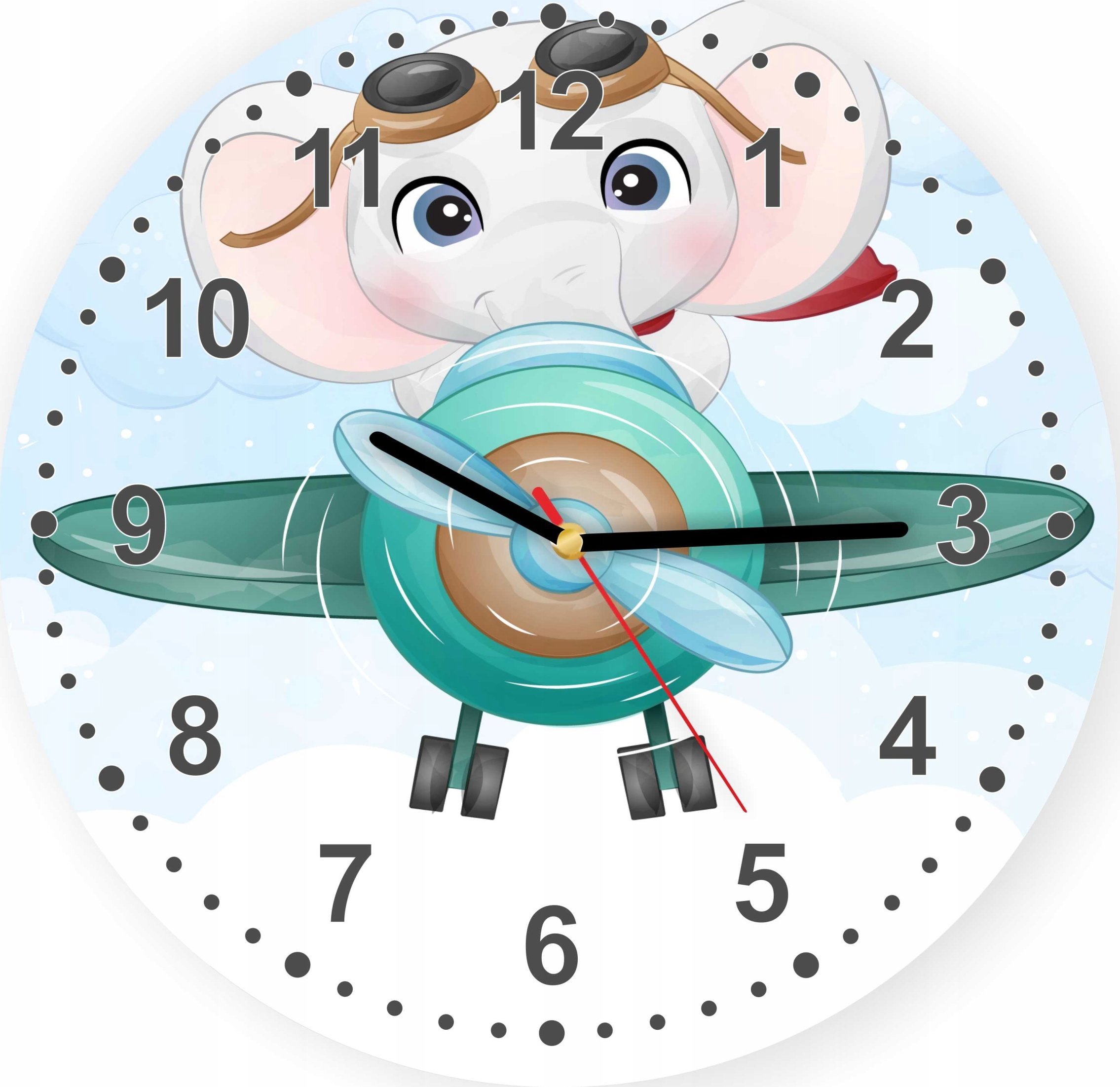 naSciane Zegar dla dzieci SAMOLOT SŁONIK CHMURKA ECO