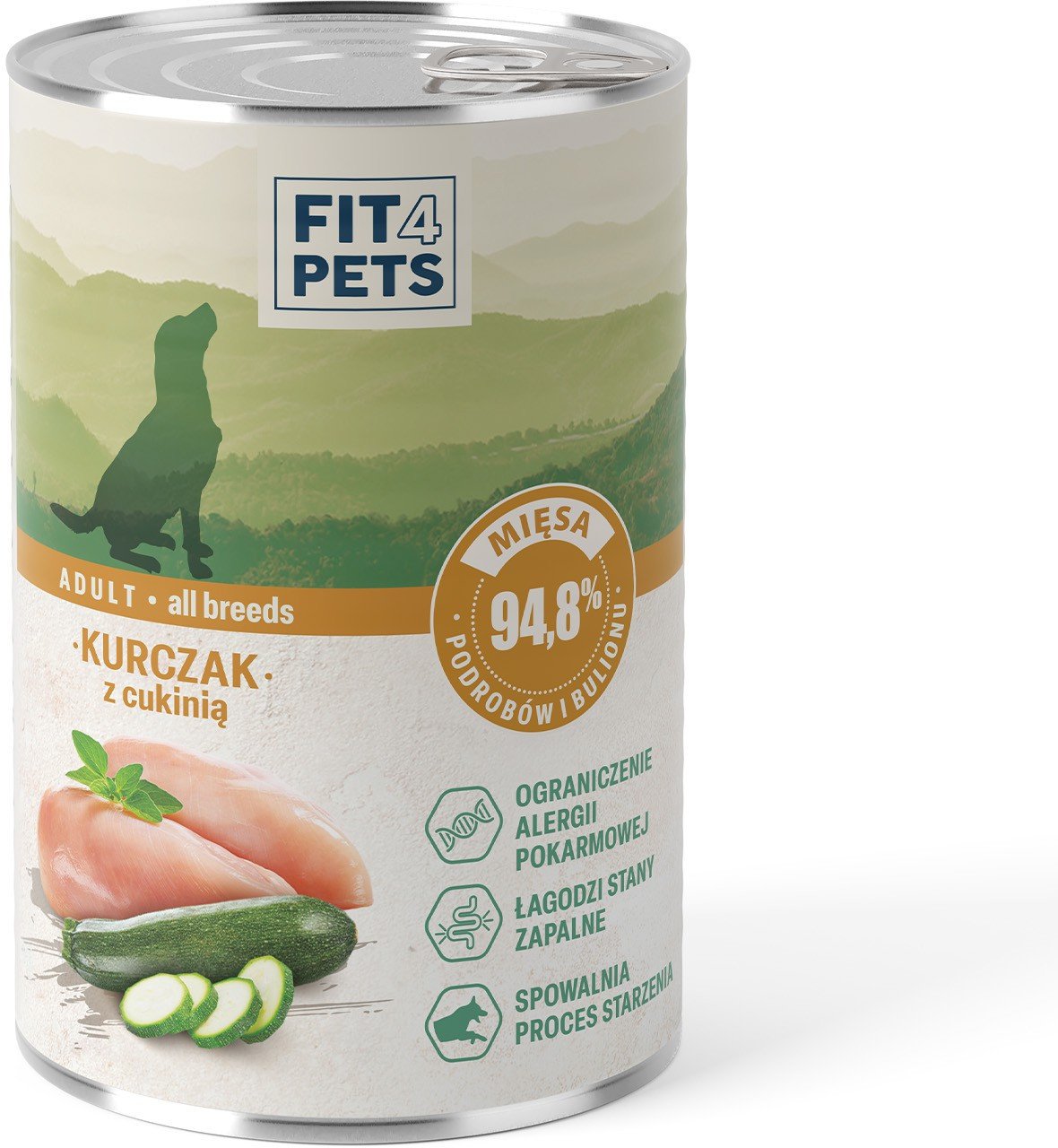 Karma dla psa pełnoporcjowa Fit4Pets kurczak z cukinią 400g 12 szt.