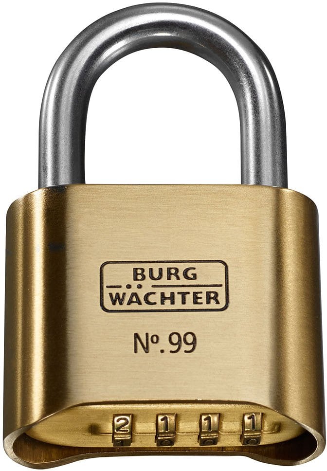 BURG-WÄCHTER 99 Ni 50, Shutter padlock, Combination & key lock, Gold, Silver, Brass, Stainless steel, Octagonal