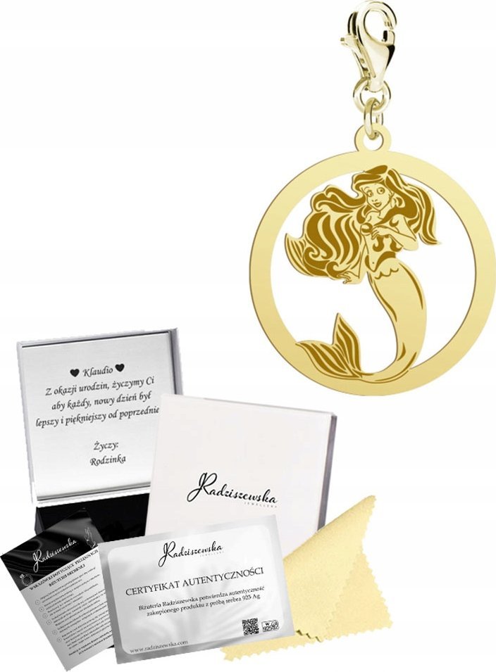 Radziszewska Jewellery Złoty Charms Syrenka Karabińczyk SREBRO 925 Prezent Biżuteria ŻYCZENIA