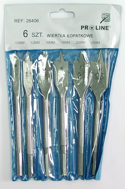 Wiertło Mega do drewna łopatkowe sześciokątne 10 12 16 18 20 25mm zestaw (26406)
