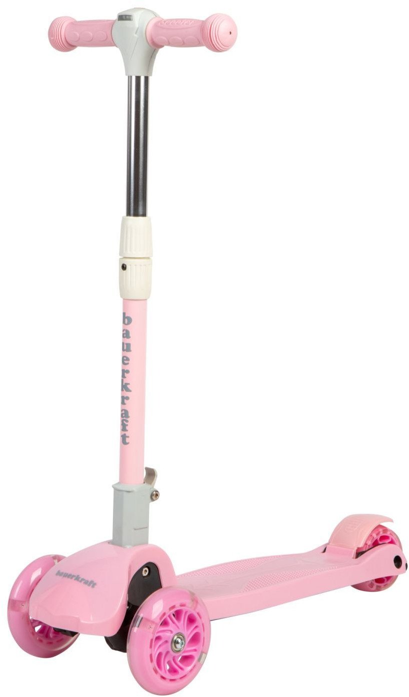 Różowa balansowa hulajnoga składana trójkołowa ze świecącymi kołami LED