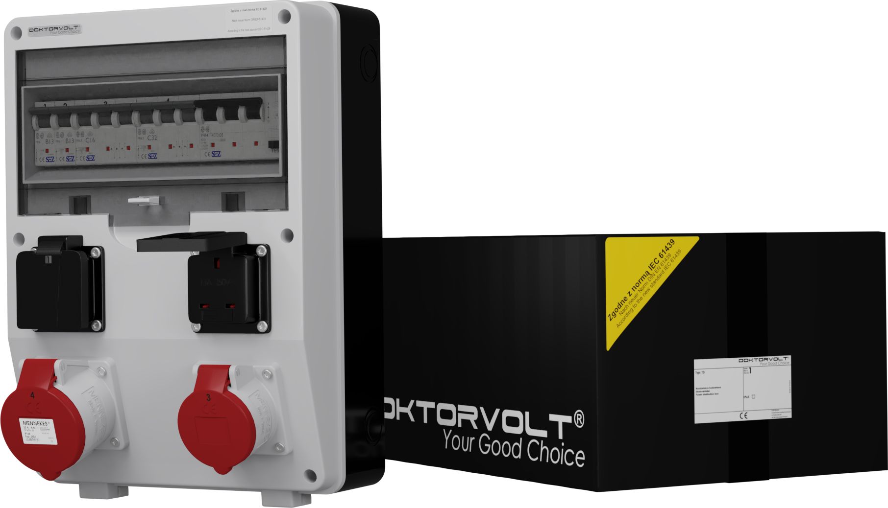 Doktorvolt Rozdzielnica budowlana TD-S/FI UK 32A 16A 2x 250V gniazda Mennekes Doktorvolt 2398