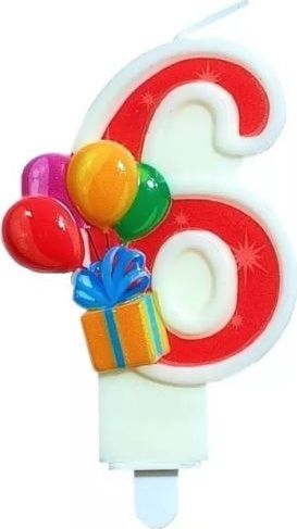MK TRADE Świeczka cyfra 6 z balonami