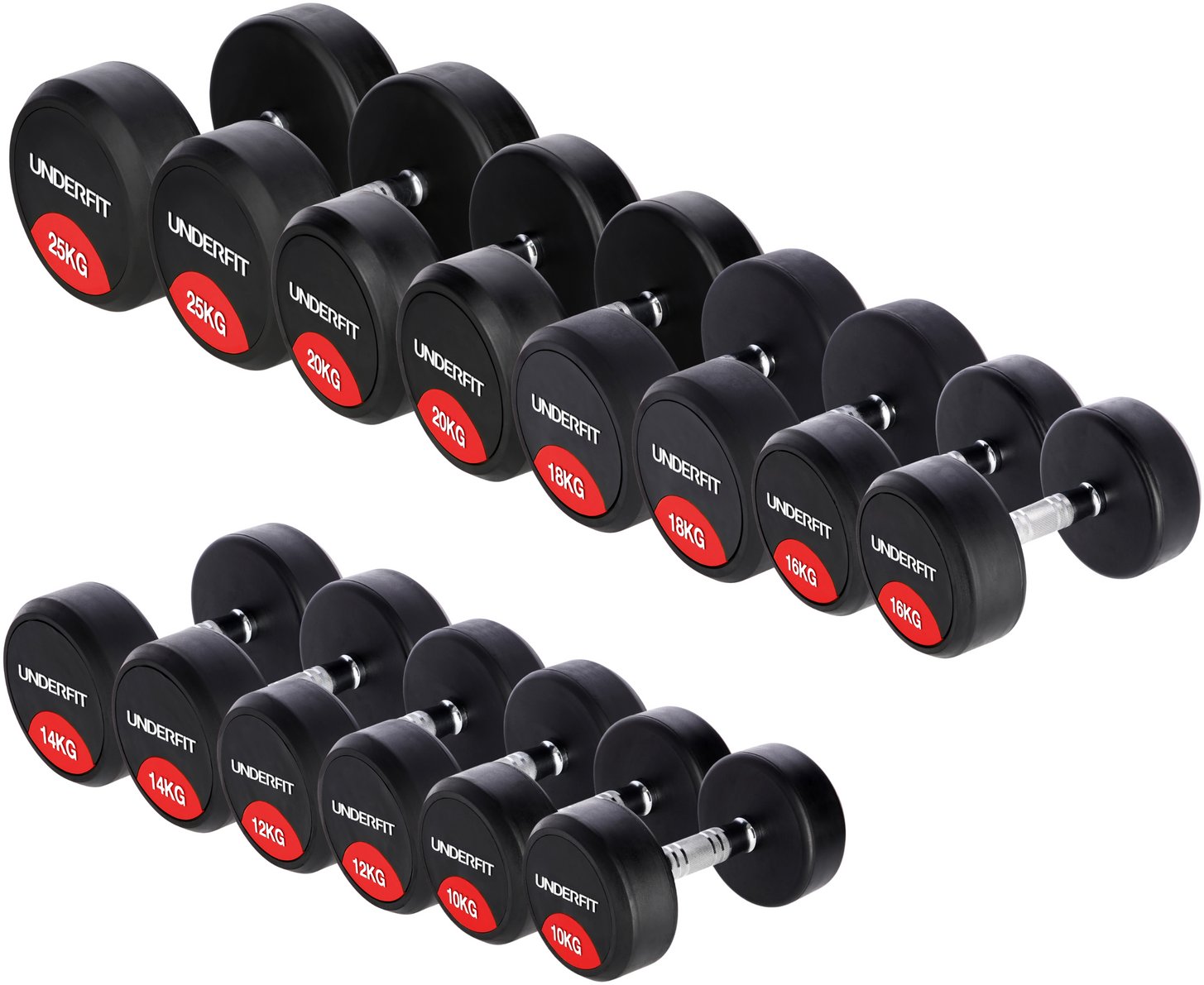 Zestaw hantli gumowanych UNDERFIT 2 x 10 - 25 kg 7 par (230 kg) siłownia