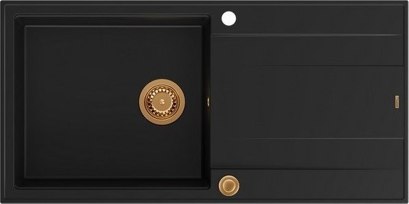 Zlewozmywak GraniteQ EVAN 146 XL GraniteQ zlewozmywak z syfonem Push 2 Open 1-komorowy z/o (1000x500x210; kom. 420x480) pure carbon / elementy miedzia