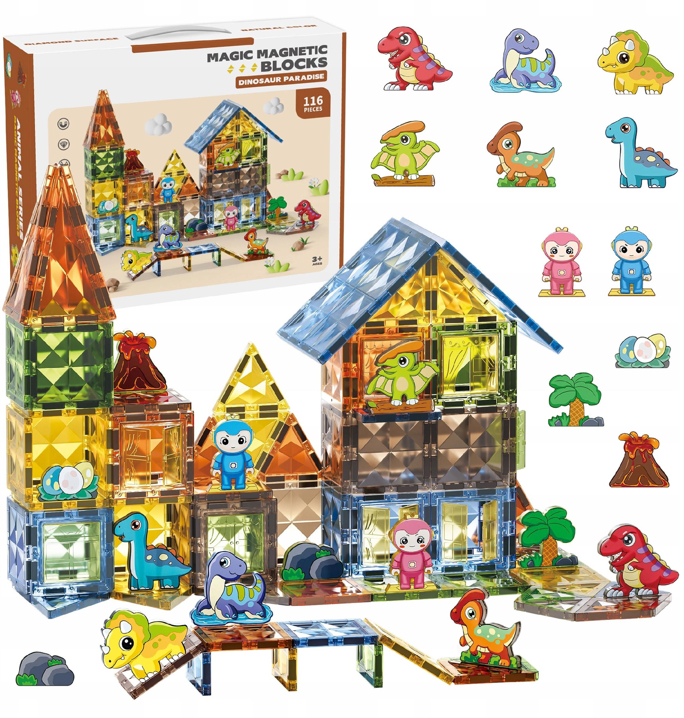 Magnetyczne Klocki Konstrykcyjne Dinozaury Zestaw Dolina Dinozaurów 116 El