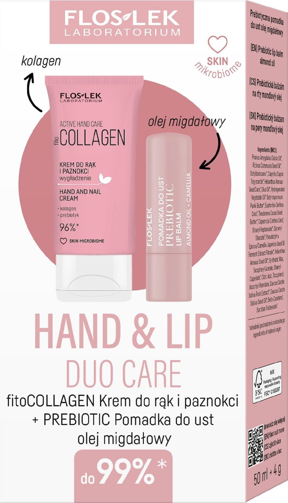 Floslek FLOSLEK Zestaw prezentowy Hand & Lip DUO Care Fitocollagen (krem do rąk 50ml+pomadka ochronna Prebiotic)