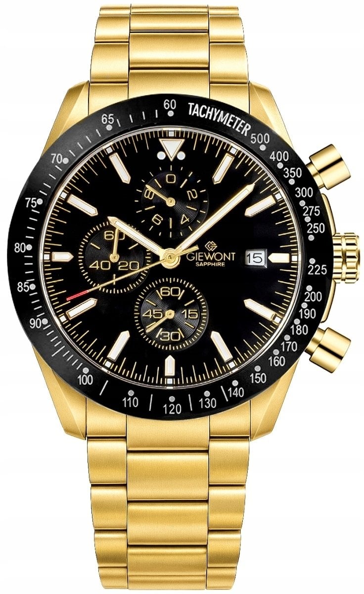 Zegarek Giewont Zegarek Męski Chronograph Sapphire Złoto Czarny GW8720-B4