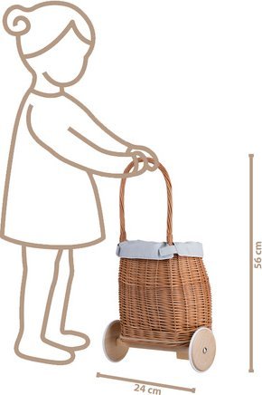 WickerPL LUKE WIKLINOWY WÓZEK PRZYCZEPA DLA CHŁOPCA I DZIEWCZYNKI PCHACZ NA KÓŁKACH Z OBSZYCIEM 24X21 H33/56 CM