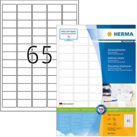 Herma Etykiety Premium A4, 38.1x21.2 mm , biały 6500 sztuk (4254)