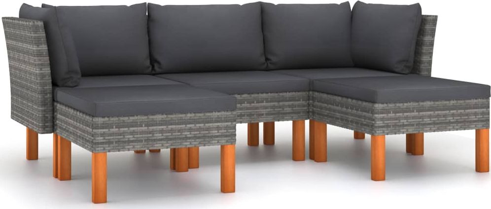 vidaXL 5-cz. zestaw wypoczynkowy do ogrodu, poduszki, rattan PE, szary