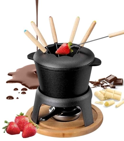 ZESTAW ŻELIWNY HAGE DO FONDUE DLA 6 OSÓB Z PODGRZEWACZEM