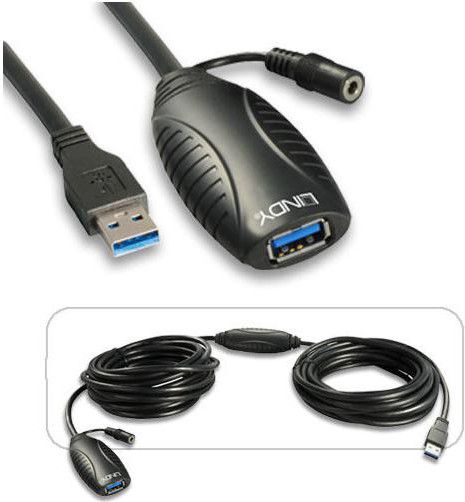 Kabel USB Lindy USB-A - USB-A 10 m Czarny (43156)