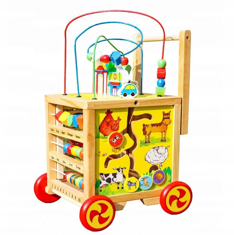 Drewniany Pchacz Kostka Chodzik/Jeździk Edukacyjny dla Dzieci Interaktywny
