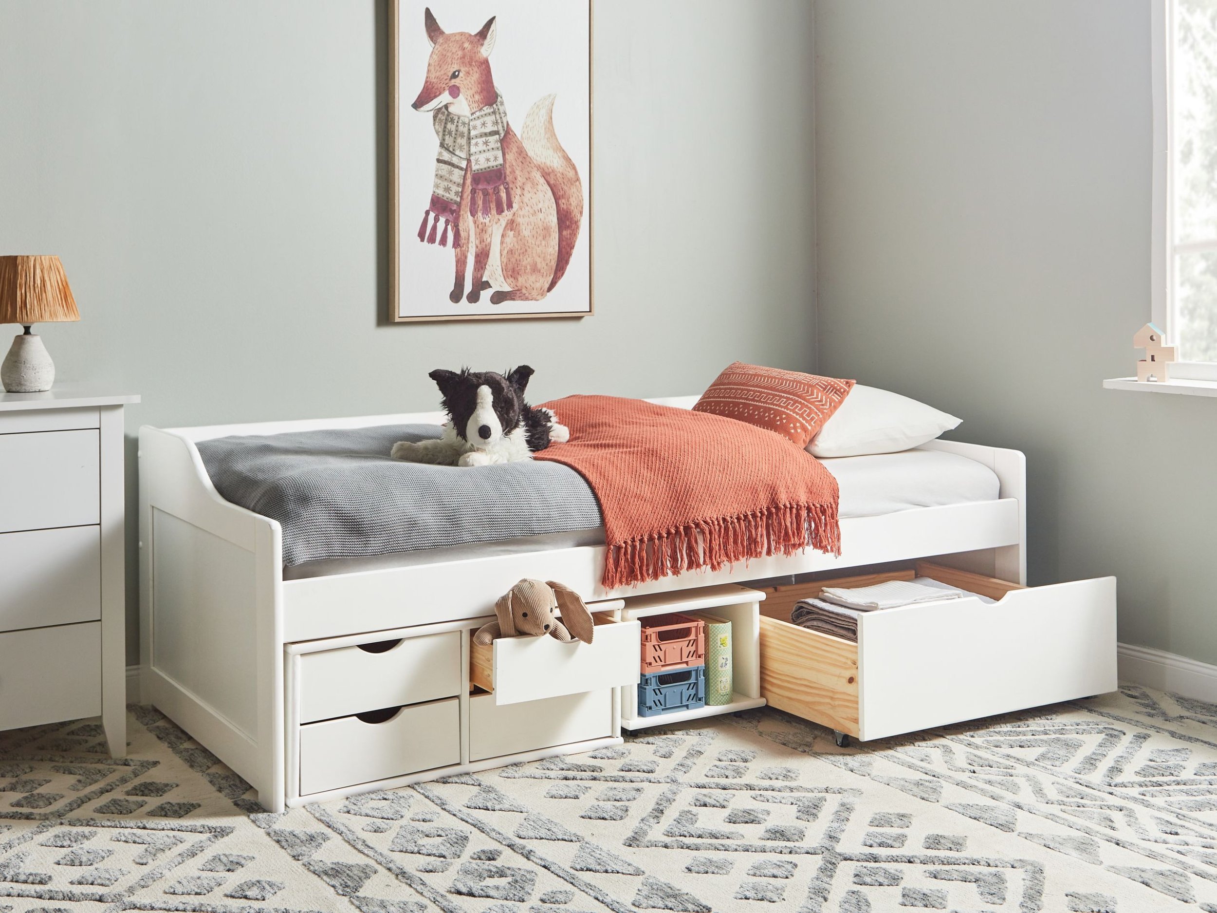 Beliani Łóżko dzienne z szufladami Drewno ROYVILLE 90 x 200 cm Biały