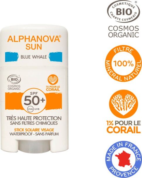 Alphanova Alphanova Sun, Krem z filtrem w sztyfcie, SPF50+, Blue Whale, 12 g