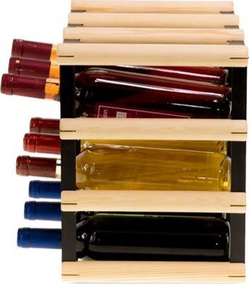 Wamar-Sosenka Regał na wino Stojak na 9 Butelek Szklanych/ PET RW-8/ 3x3 Surowy Naturalny Metal + Drewno RW-8-3X3-9