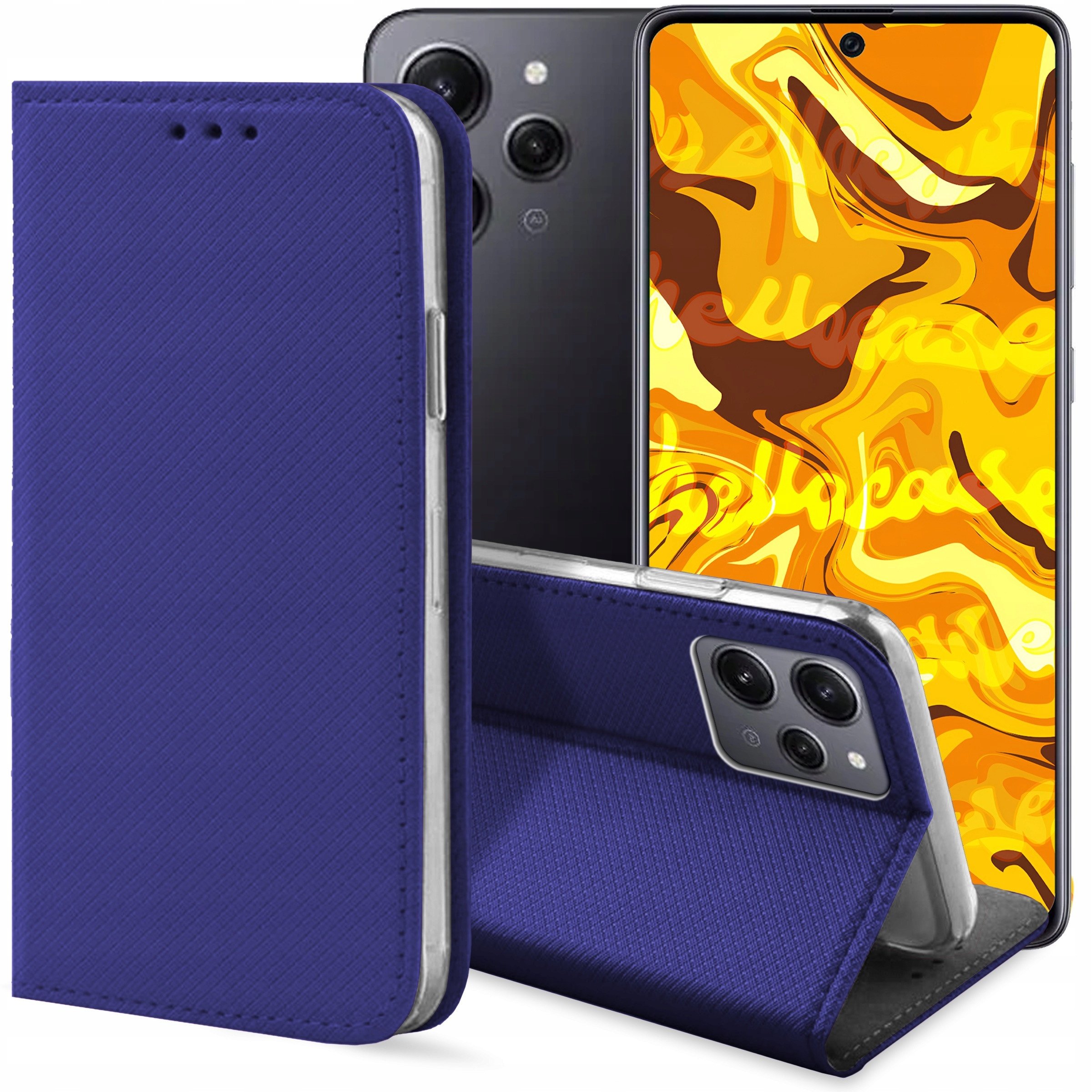 ETUI Z KLAPKĄ DO XIAOMI REDMI 12 4G / 5G GRANATOWE ZAMYKANE MAGNETYCZNE