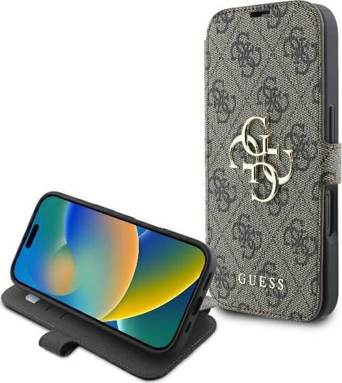 Guess GUBKP16M4GMGBR iPhone 16 Plus 6.7" brązowy/brown book 4G Metal Logo