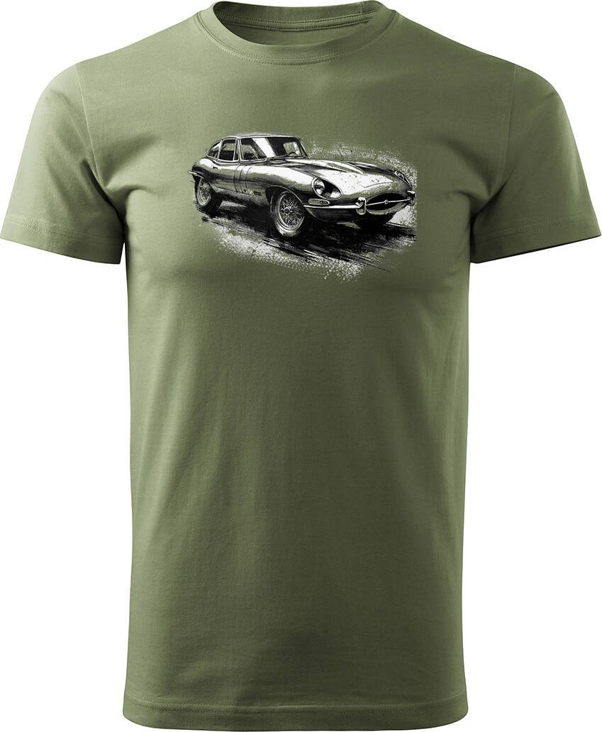 Topslang Koszulka z samochodem jaguar z jaguarem e-type e type etype kolekcjonerska męska khaki REGULAR L